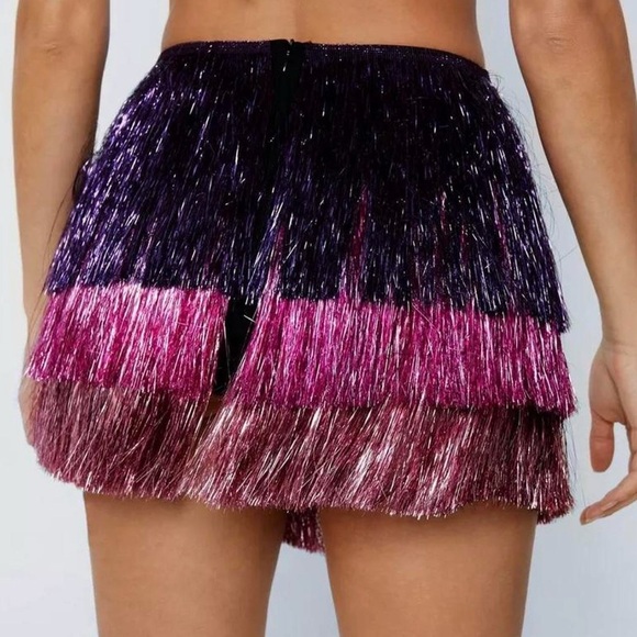 Nasty Gal Metallic Ombre Fringe Mini Skirt Purple Pink Size 6 - Picture 3 of 10